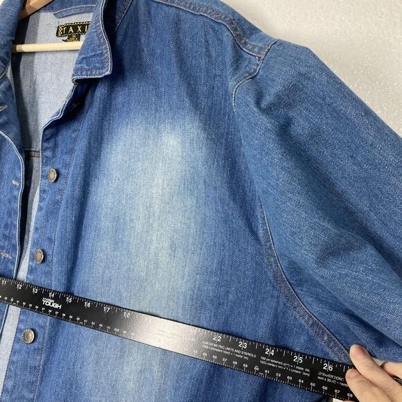 Taxi Denim Jacket Womens 3X Blue Distressed Longline Button Front Jean Coat - Picture 7 of 16